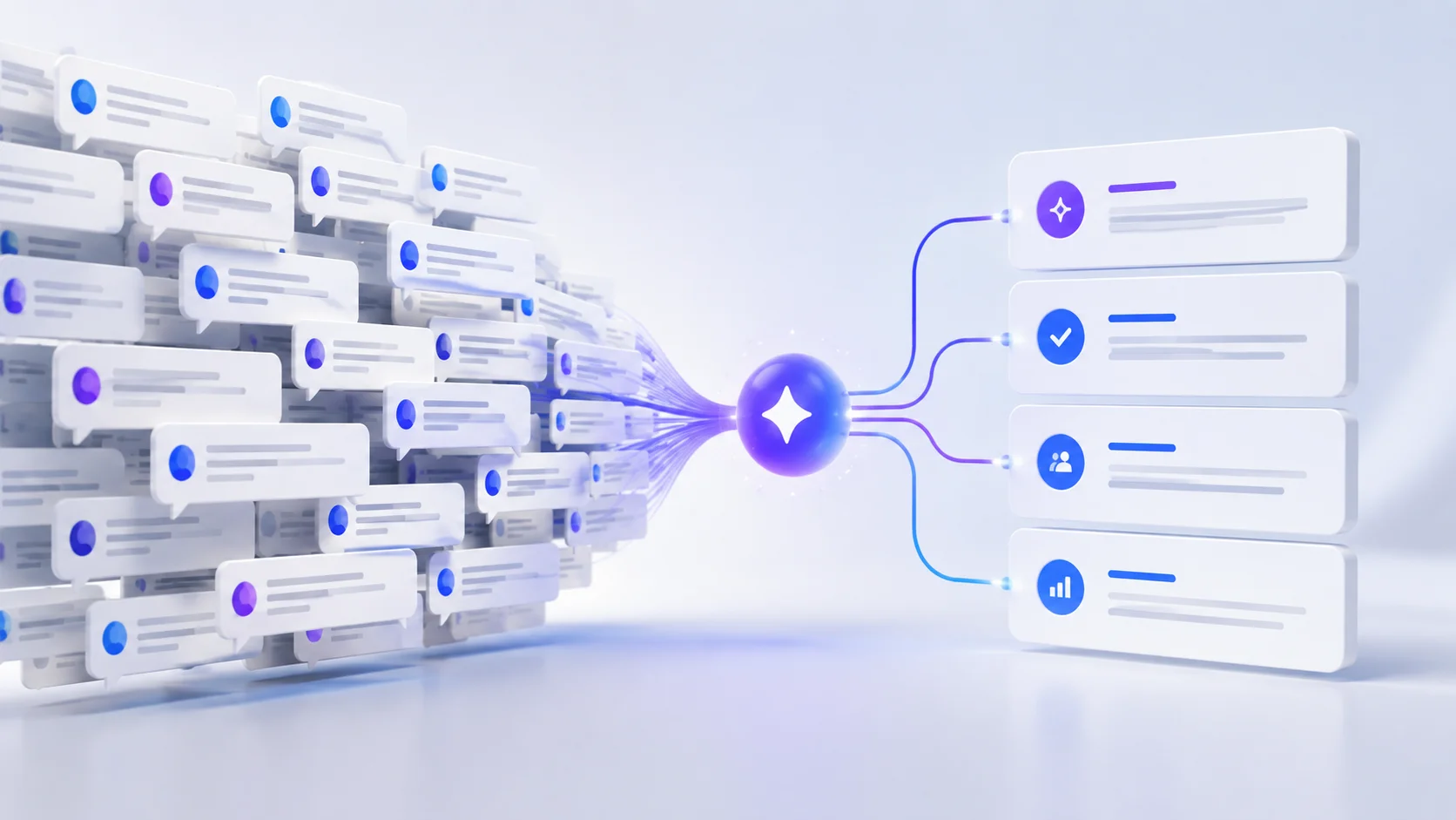 An AI conversation summarizer condensing many chat messages into a few clear summary points