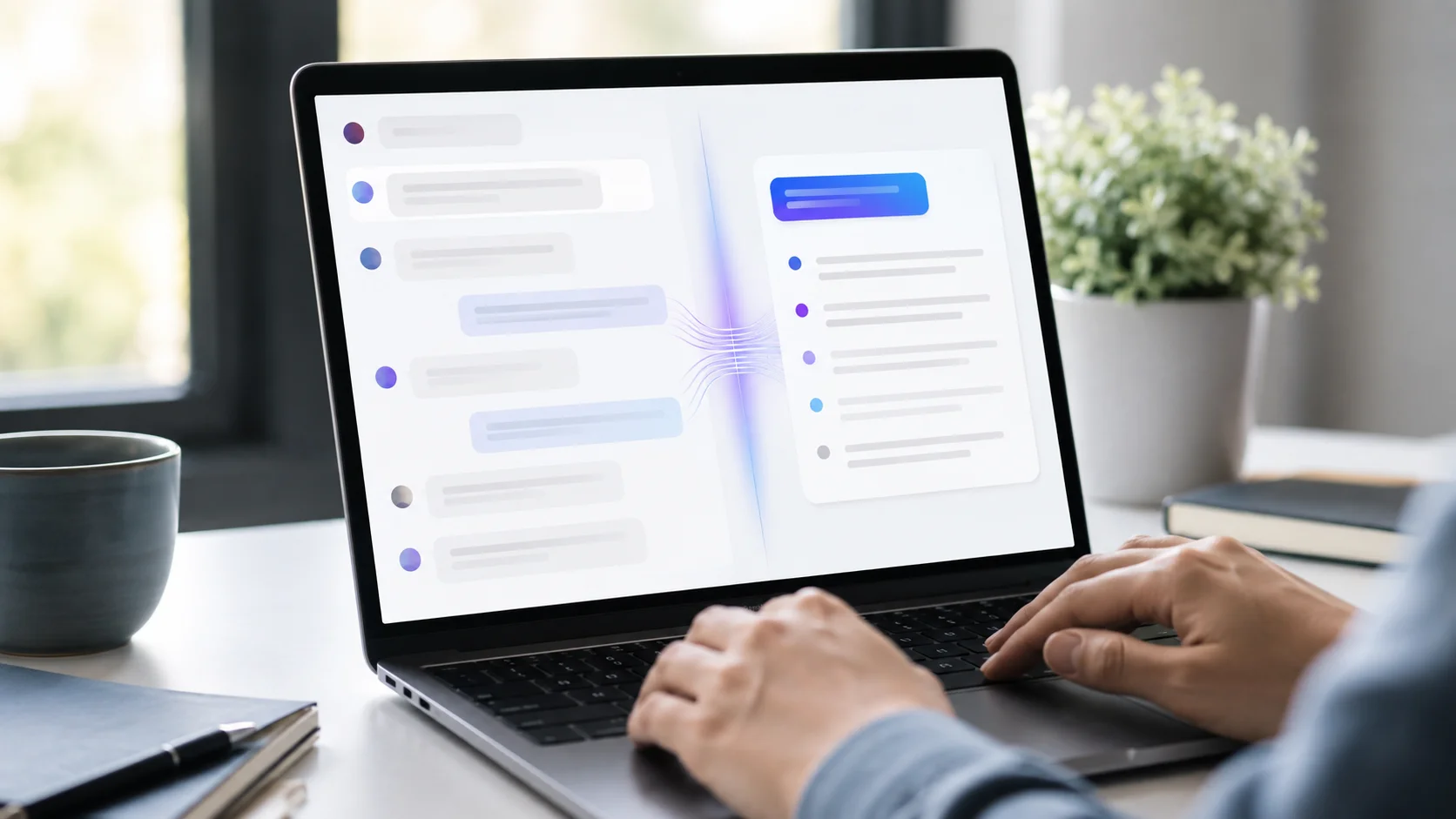 Chat Recap AI turning a long online conversation into a short summary on a laptop screen